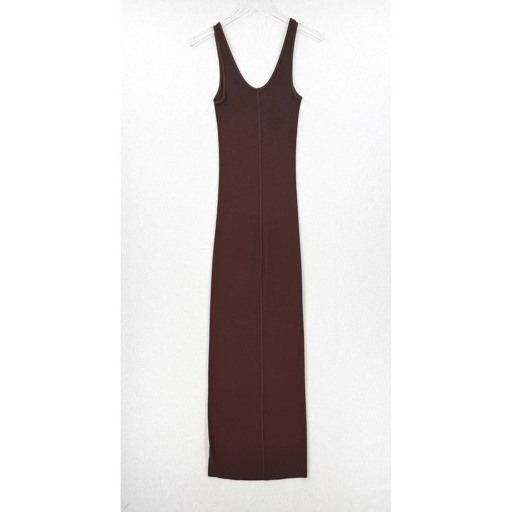 ENZA COSTA Silk Rib Knit Maxi Tank Dress Womens Small Brown Quiet Luxury NEW - Picture 3 of 12